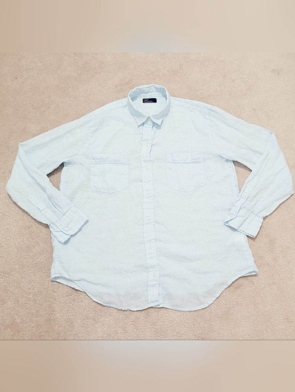 GAP 100% Linen Shirt Women’s Large Baby Blue Button Down Lightweight Relaxed Fit - Picture 11 of 11